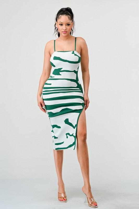 print bandage high slit tank dress - tarpiniangroup