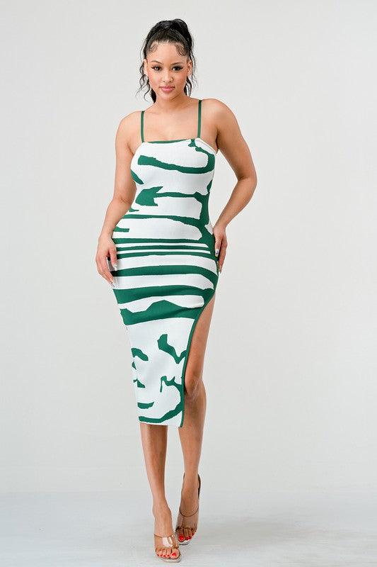 print bandage high slit tank dress - tarpiniangroup