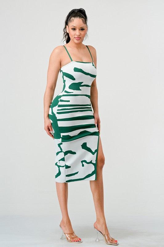 print bandage high slit tank dress