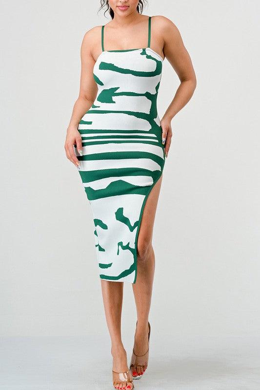 print bandage high slit tank dress