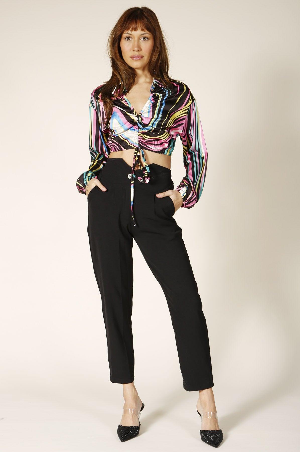 print ruched front blouse
