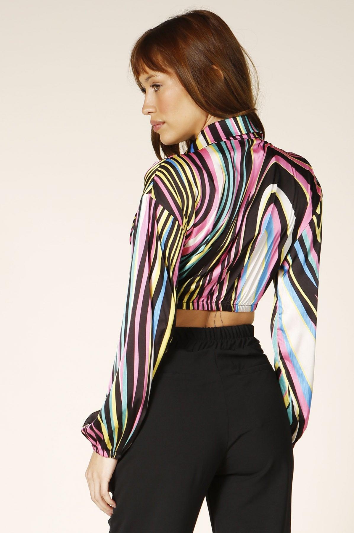 print ruched front blouse
