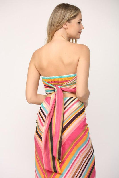 stripe tie back strapless/halter top - RK Collections Boutique