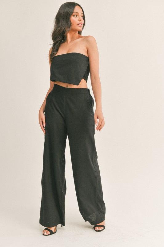 2pc set- asymmetrical strapless crop top & pants - RK Collections Boutique