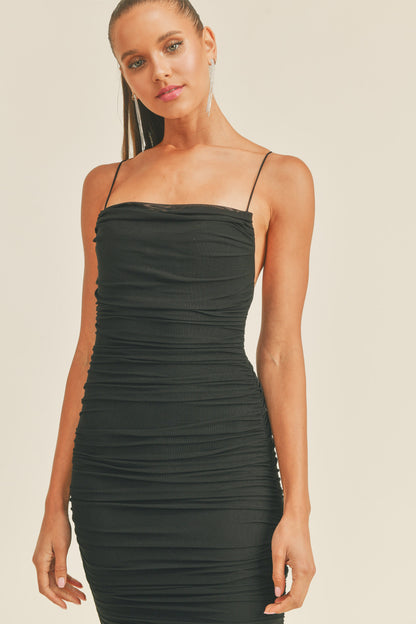 Sleeveless Ruched Midi Dress With Slit