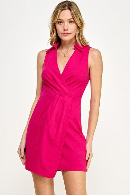 sleeveless collar surplice open back dress - RK Collections Boutique