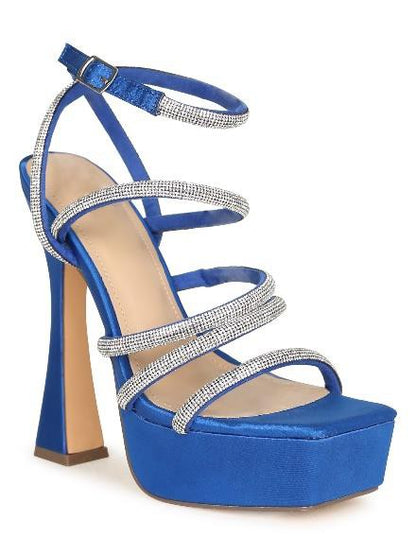rhinestone straps platform block heel shoe