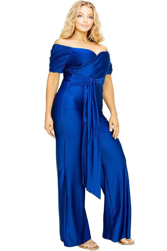 PLUS off the shoulder belted jumpsuit - RK Collections Boutique