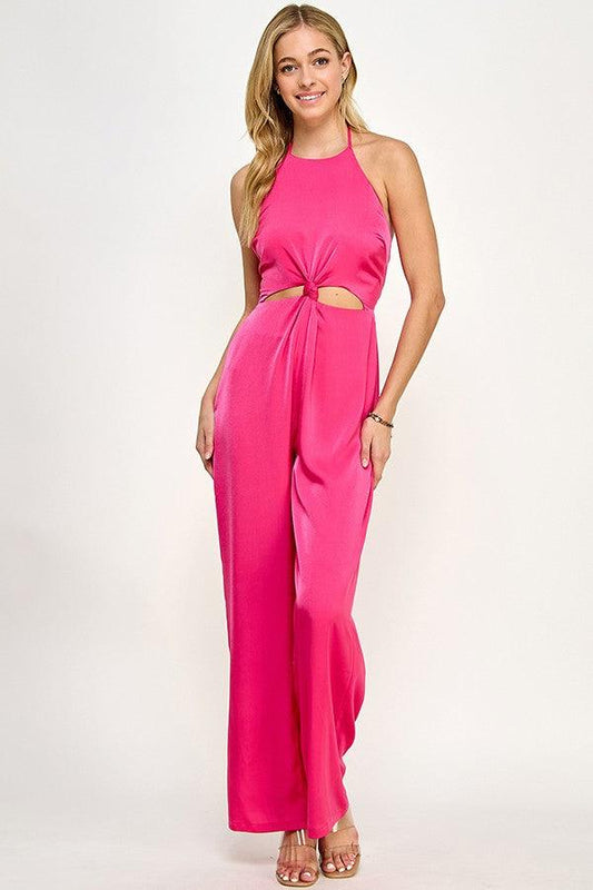 Halter Neck Jumpsuit with Knotted Waist