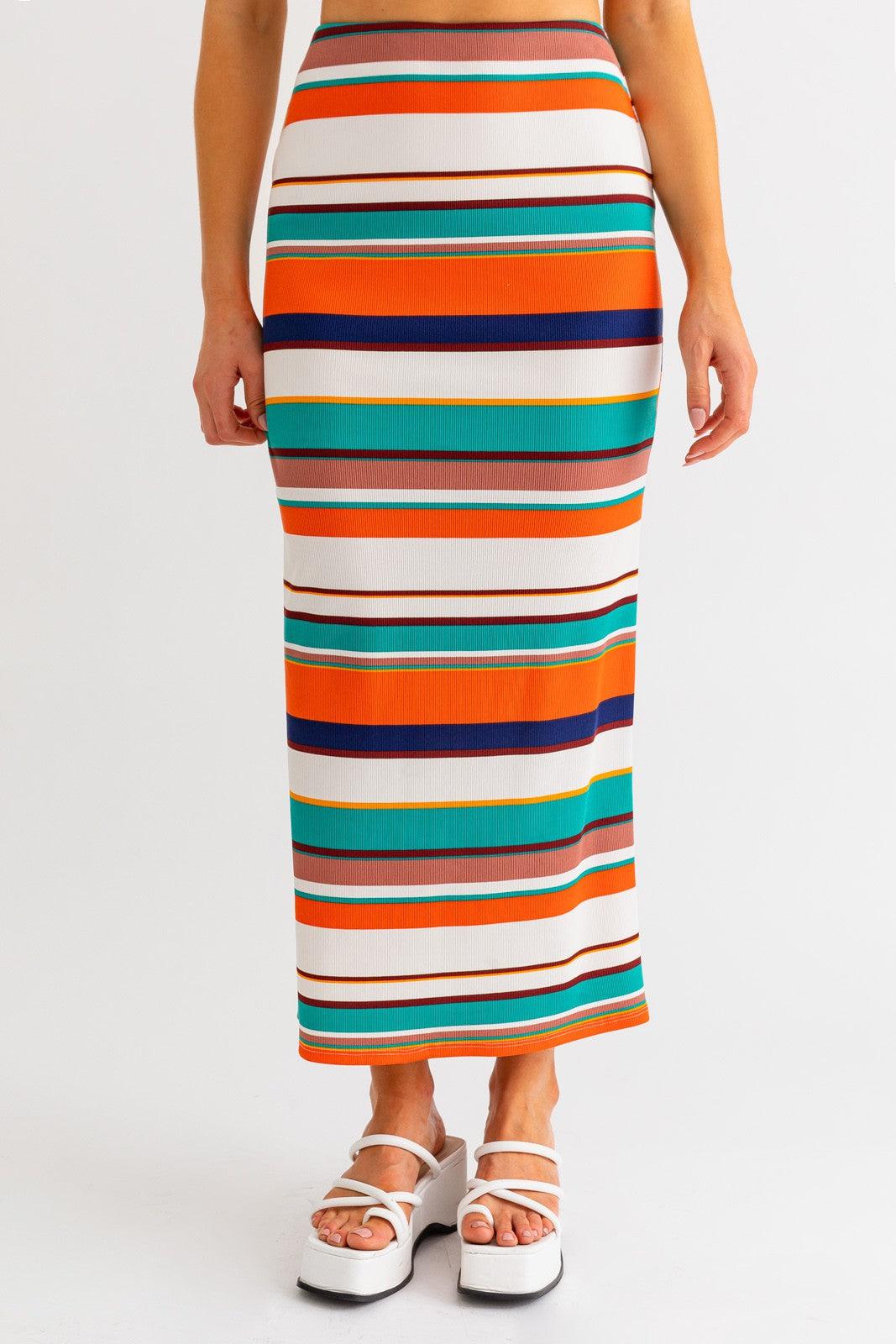 2pc set-ribbed stripe tank top & maxi skirt