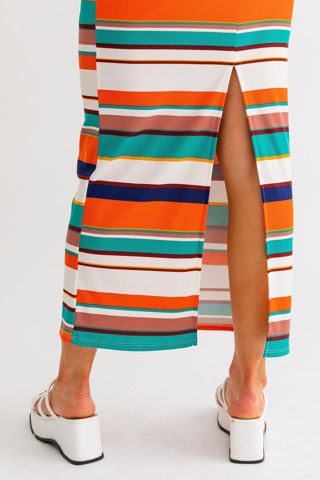 2pc set-ribbed stripe tank top & maxi skirt