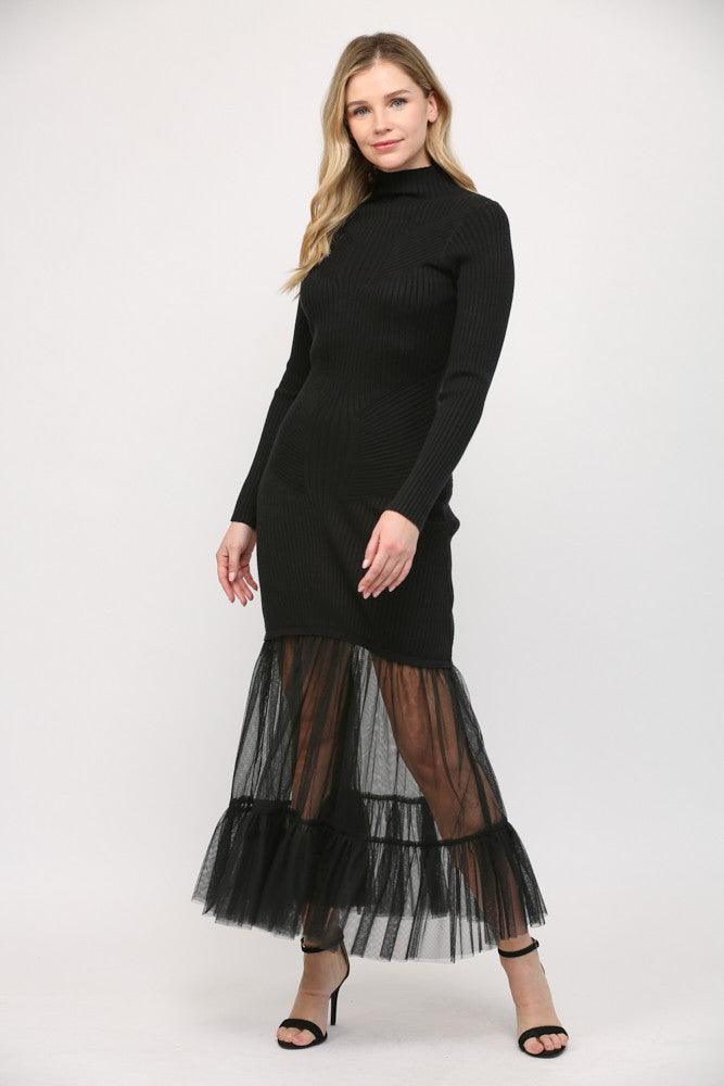 tulle bottom long sleeve turtleneck sweater dress - RK Collections Boutique
