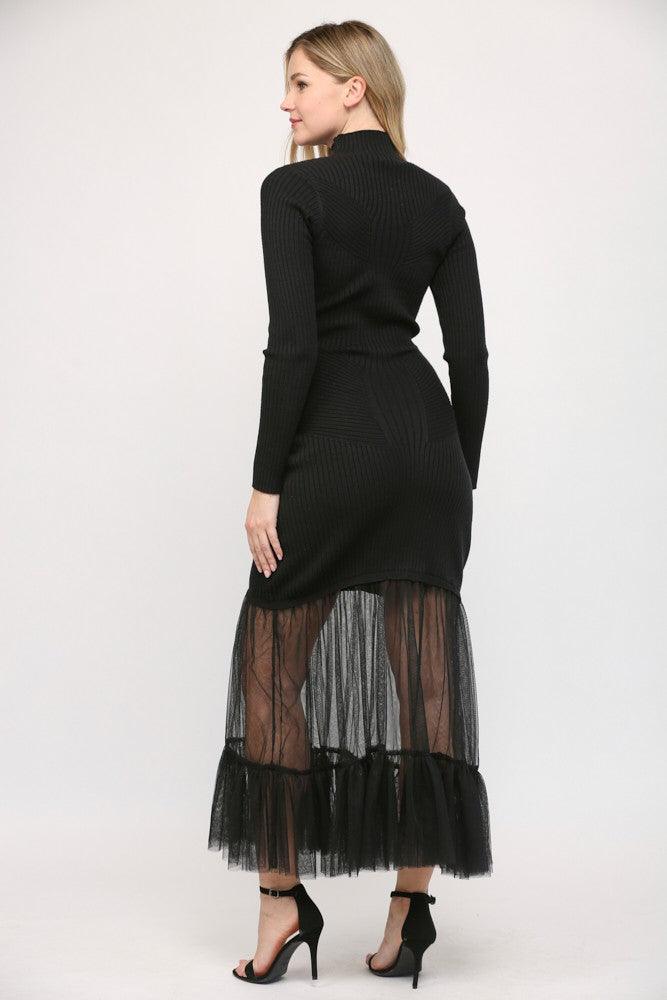 tulle bottom long sleeve turtleneck sweater dress - RK Collections Boutique