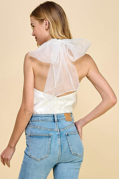 pleated organza halter bodysuit - RK Collections Boutique