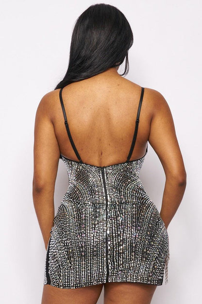 rhinestone fringe sheer panel mini dress RK Collections Boutique rhinestone fringe sheer panel mini dress RK Collections Boutique
