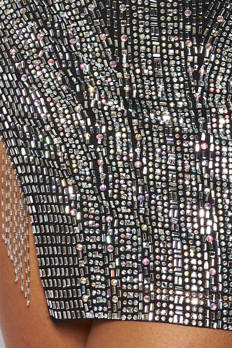 rhinestone fringe sheer panel mini dress - RK Collections Boutique