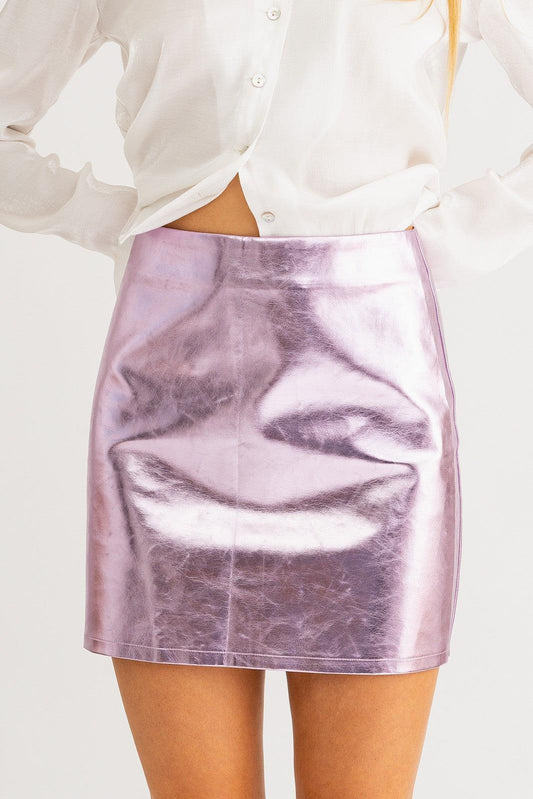 faux leather metallic mini skirt