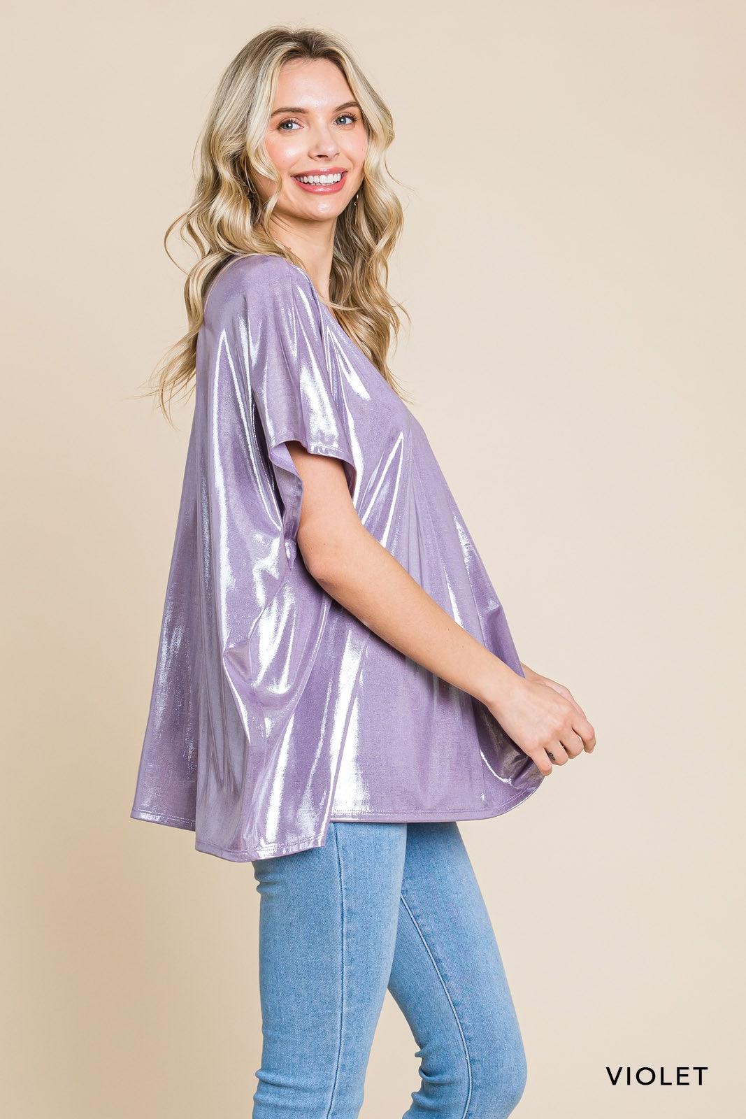 PLUS Metallic V Neck Boxy Knit Top - RK Collections Boutique
