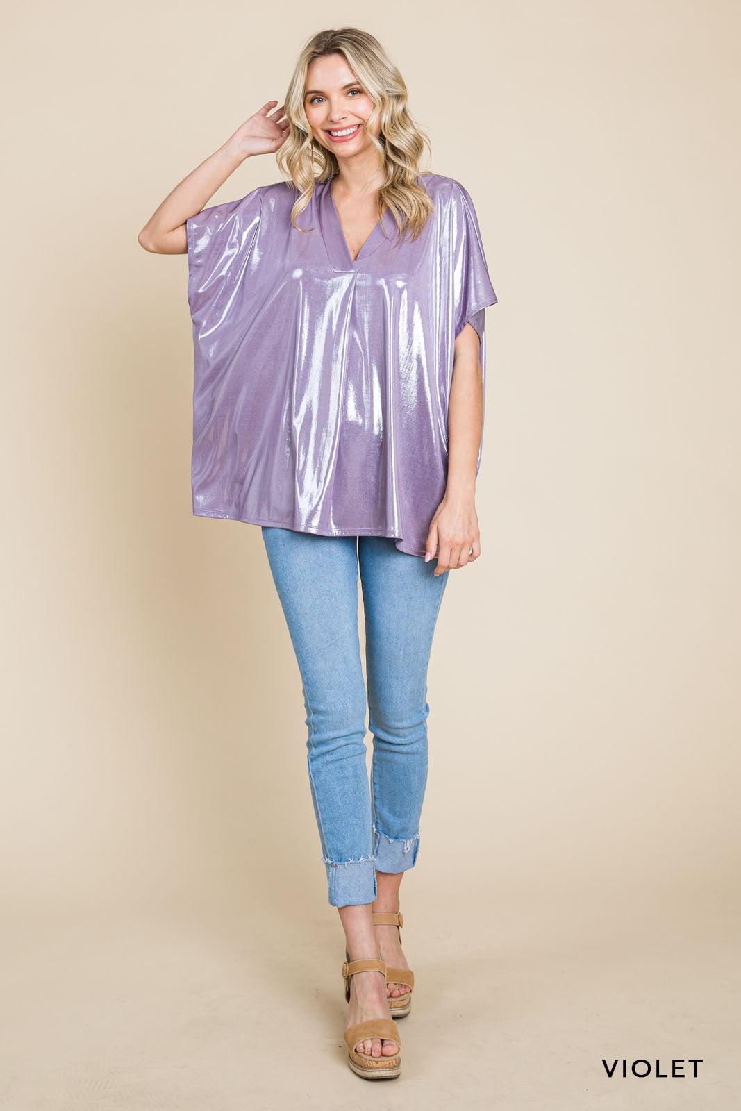 PLUS Metallic V Neck Boxy Knit Top - RK Collections Boutique