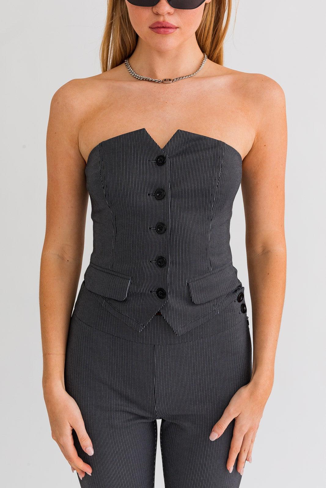 pinstripe button front bustier top - RK Collections Boutique