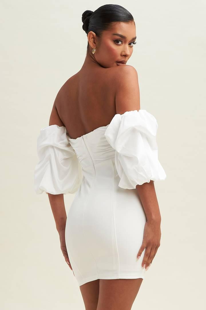 off the shoulder puff sleeve dress