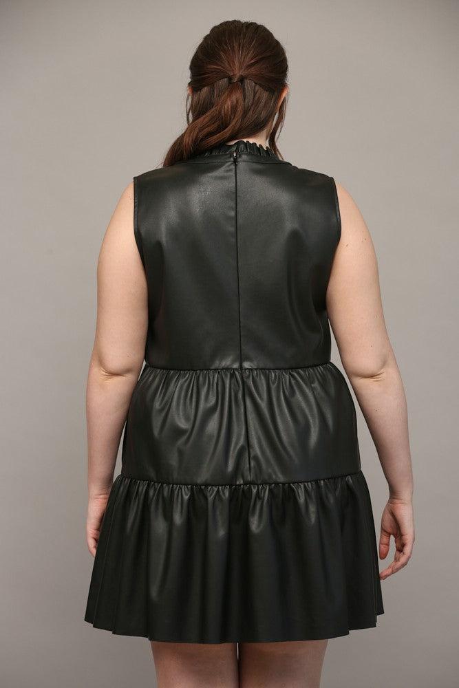 PLUS faux leather ruffle dress - alomfejto