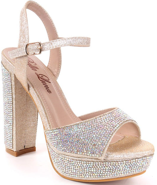 A/B rhinestone block heel shoe