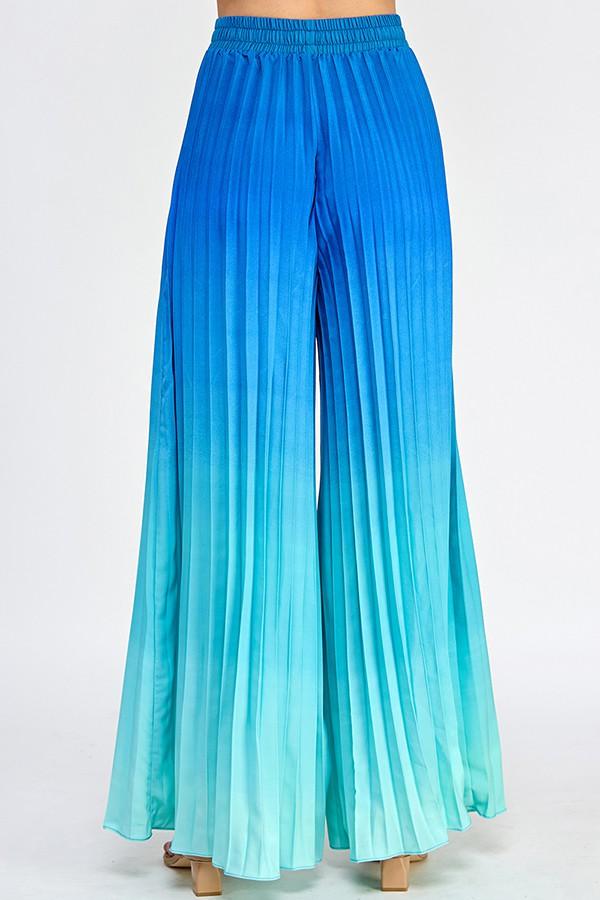 Pleated Ombre Printed Wide Leg Pants - alomfejto