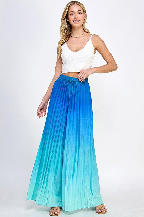 Pleated Ombre Printed Wide Leg Pants - alomfejto