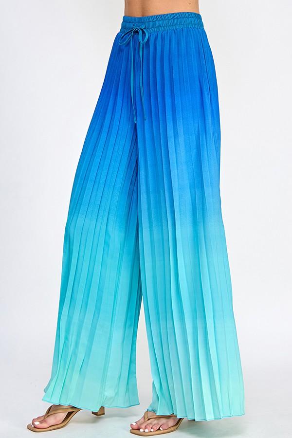 Pleated Ombre Printed Wide Leg Pants - RK Collections Boutique