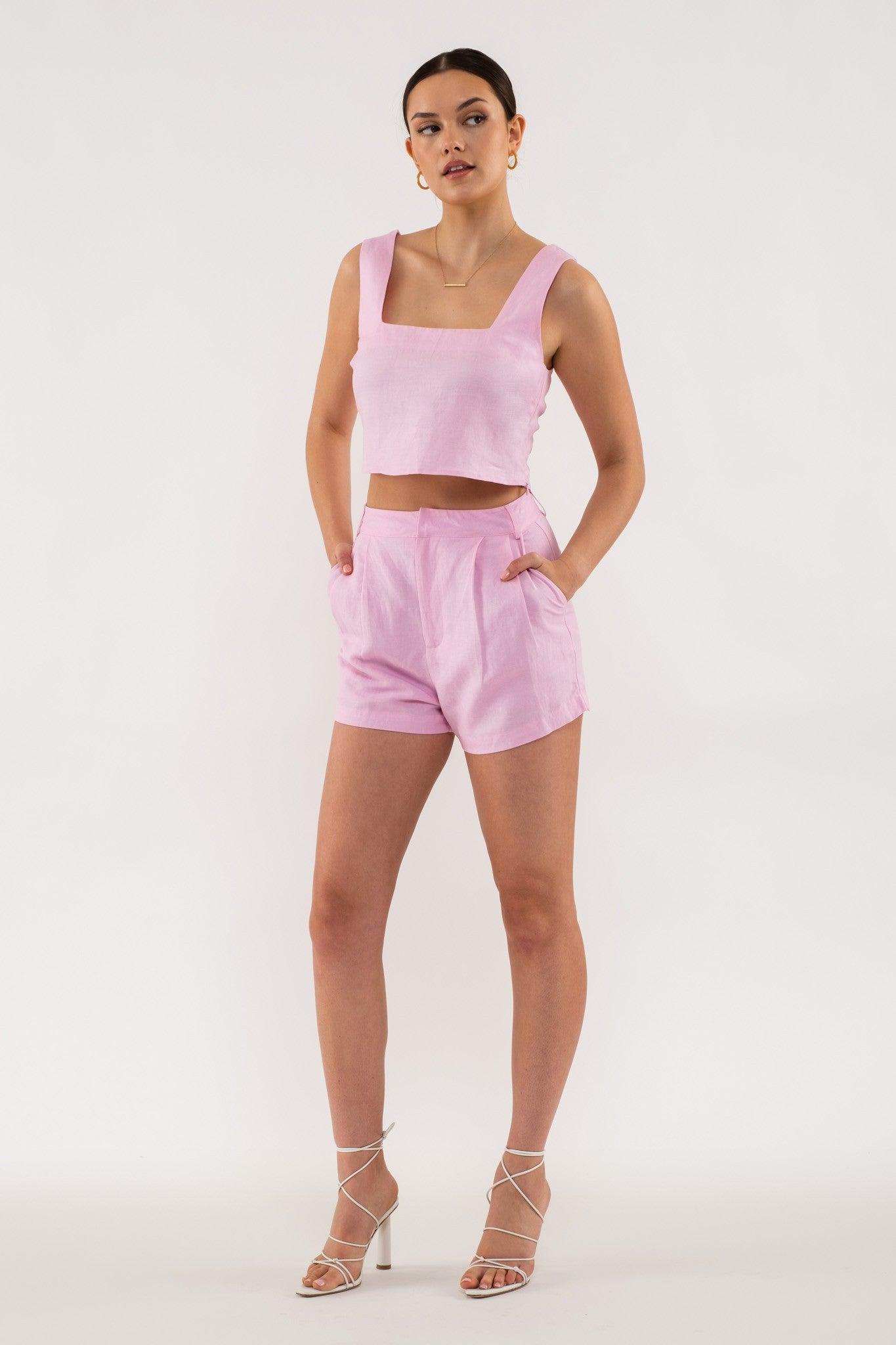 high waist pleated linen shorts - tarpiniangroup