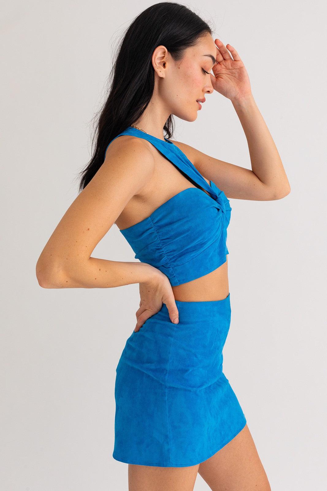 faux suede knot front sleeveless crop top