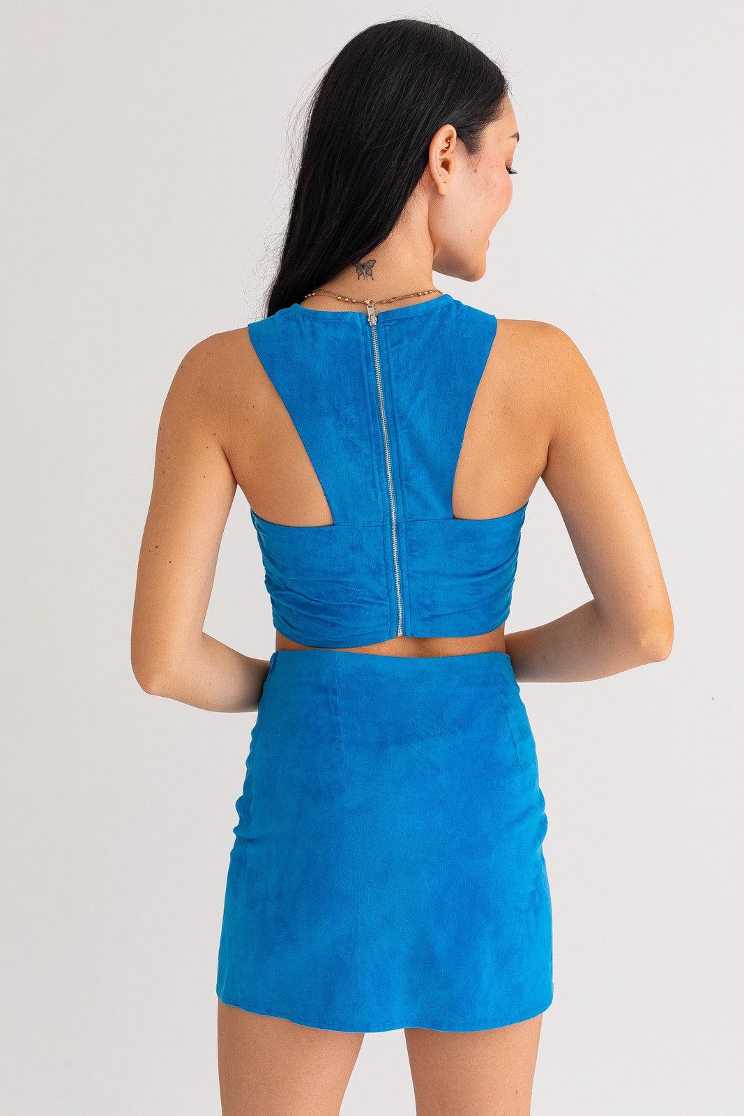 faux suede knot front sleeveless crop top