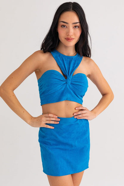 faux suede knot front sleeveless crop top - RK Collections Boutique