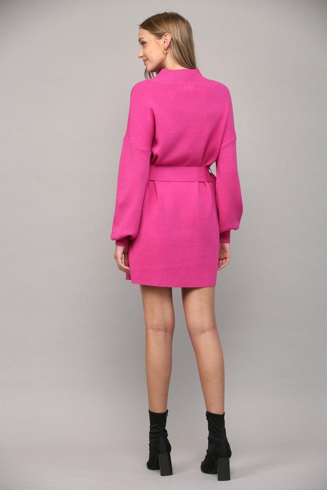 mock neck belted sweater dress - RK Collections Boutique
