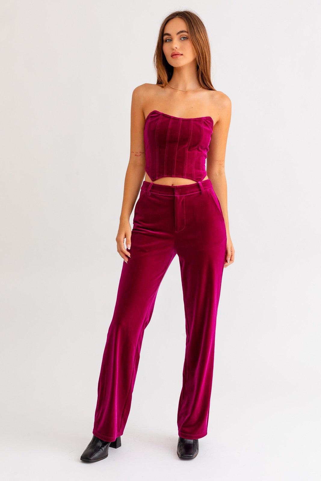 2pc set-velvet high waist pant & bustier top - alomfejto