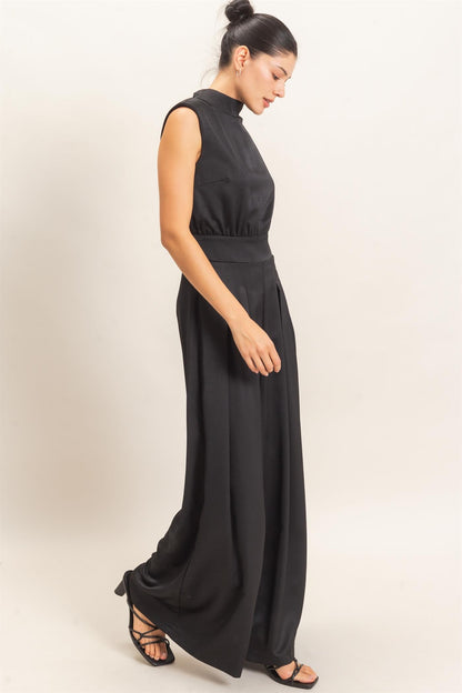 Sleeveless Mock Neck Wide Leg Jumpsuit