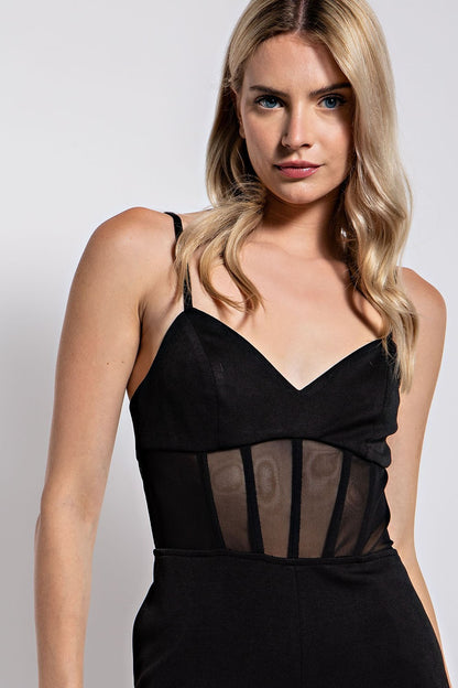 sheer corset sleeveless jumpsuit