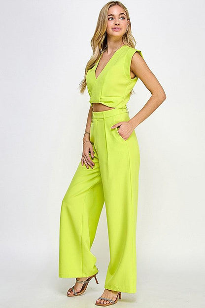 2pc set-Band Sleeve Surplice Top & Pants - RK Collections Boutique