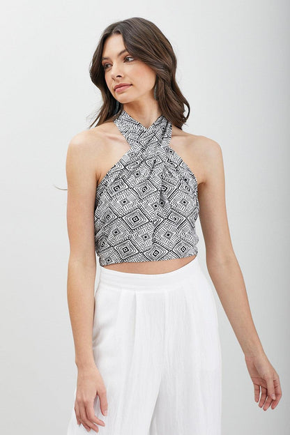 geometric print cross over halter top - RK Collections Boutique