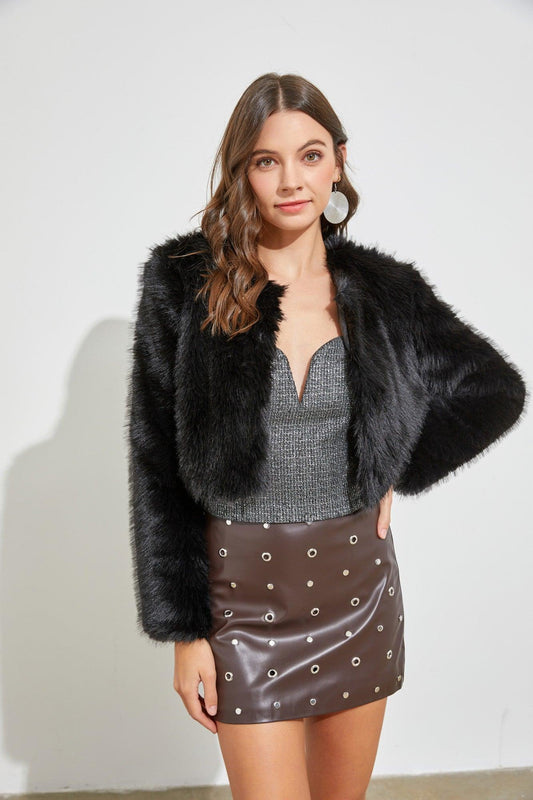 plush faux fur cropped jacket - alomfejto