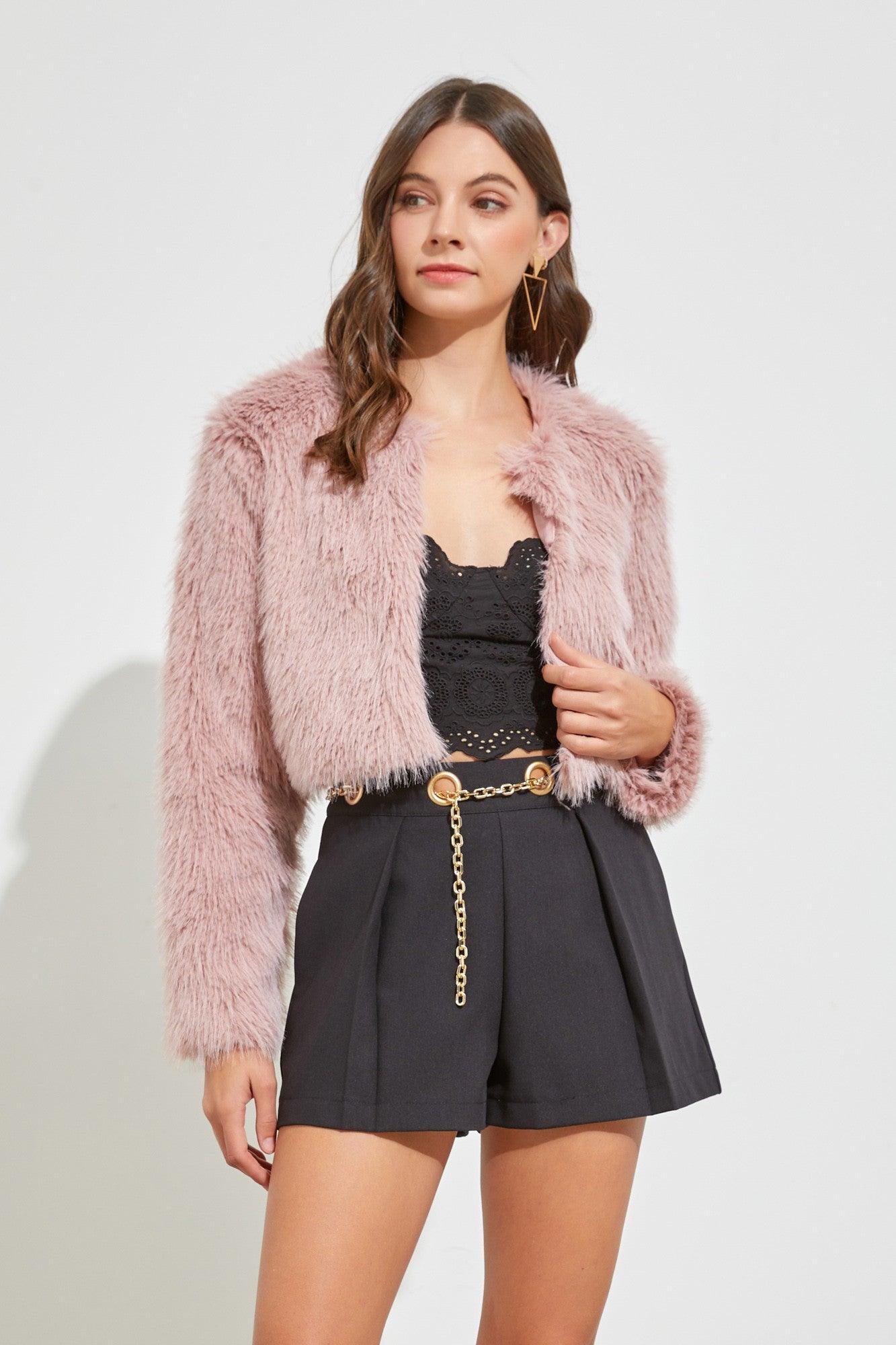 plush faux fur cropped jacket - RK Collections Boutique