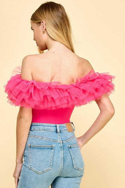 Off the Shoulder Tulle Bodysuit - RK Collections Boutique