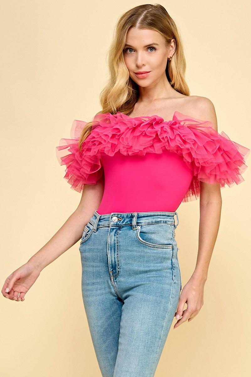 Off the Shoulder Tulle Bodysuit - RK Collections Boutique