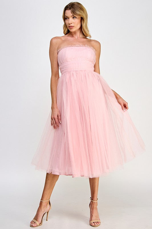 strapless layered tulle dress