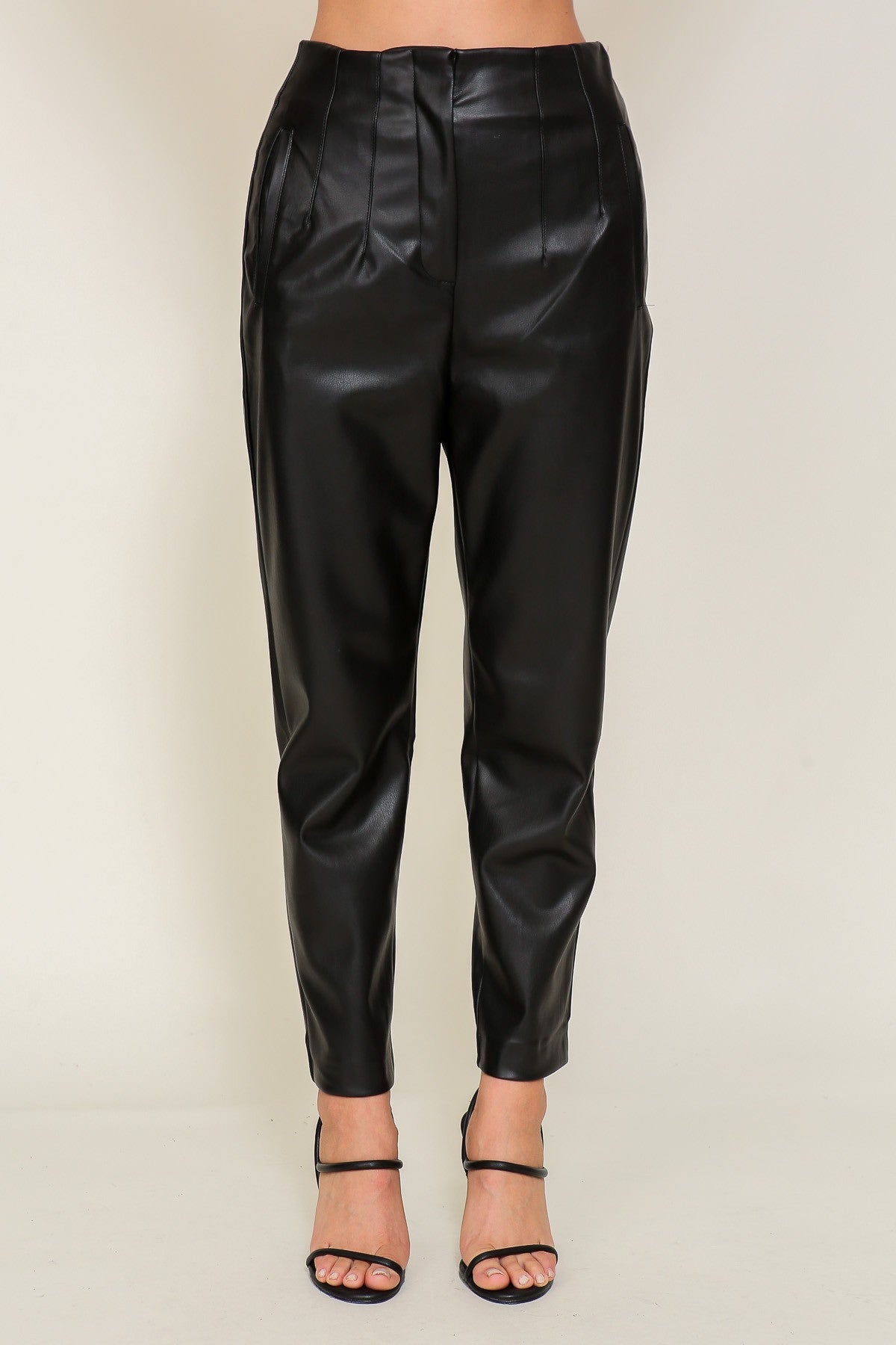 faux leather taper leg pants