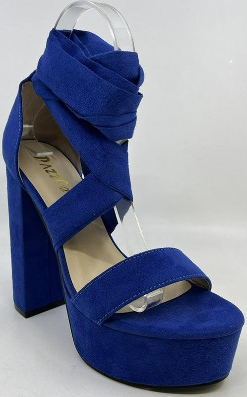 faux suede block heel tie up platform shoe