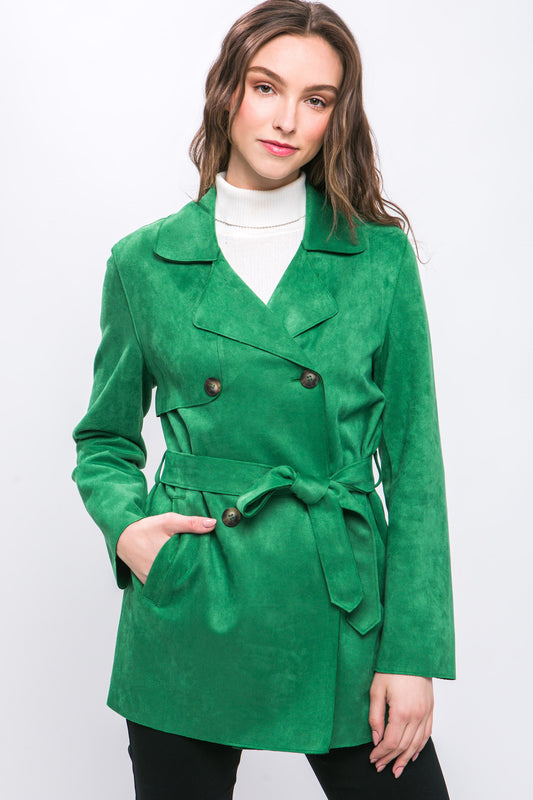 Belted Faux Suede Trench Coat