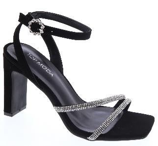 rhinestone double strap rectangle heel shoe