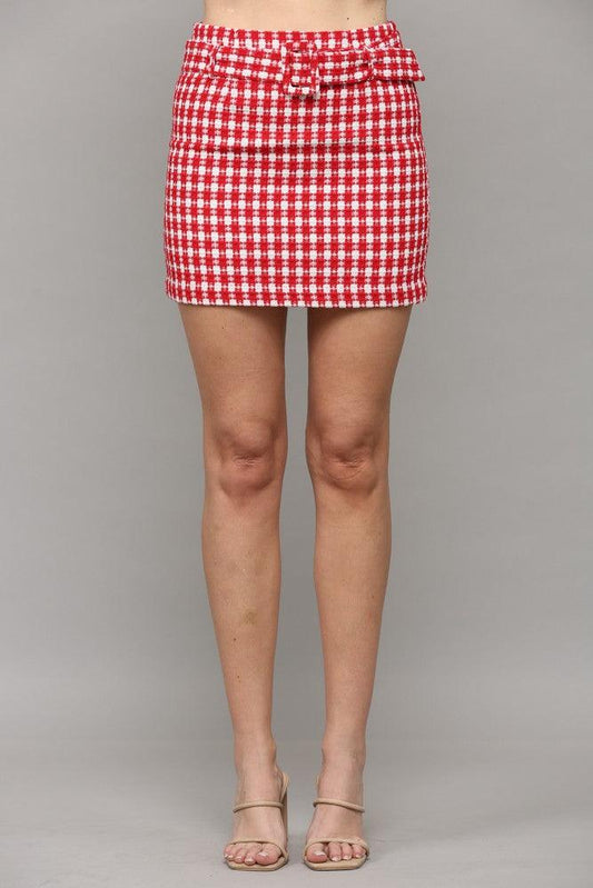 belted tweed mini skirt